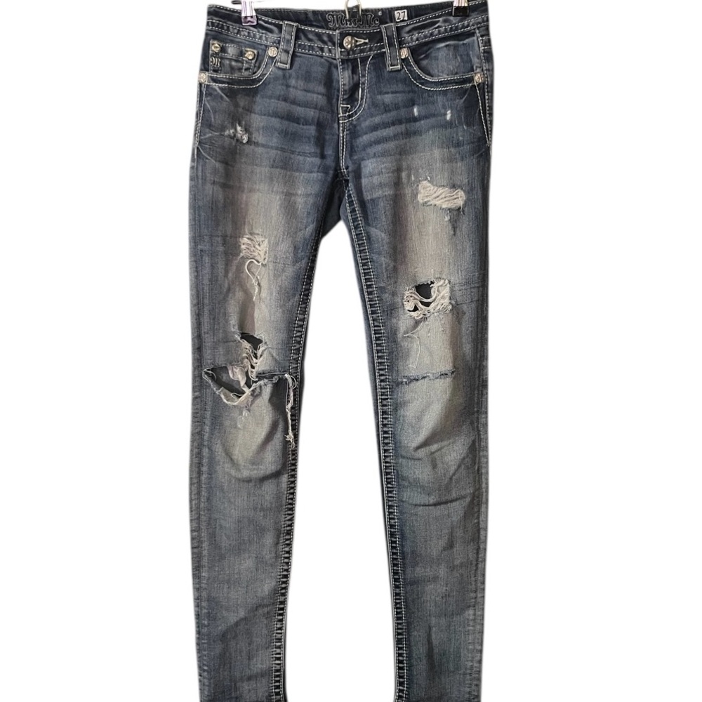 Miss Me‎ Blue Skinny Jeans with Distressed Detailing